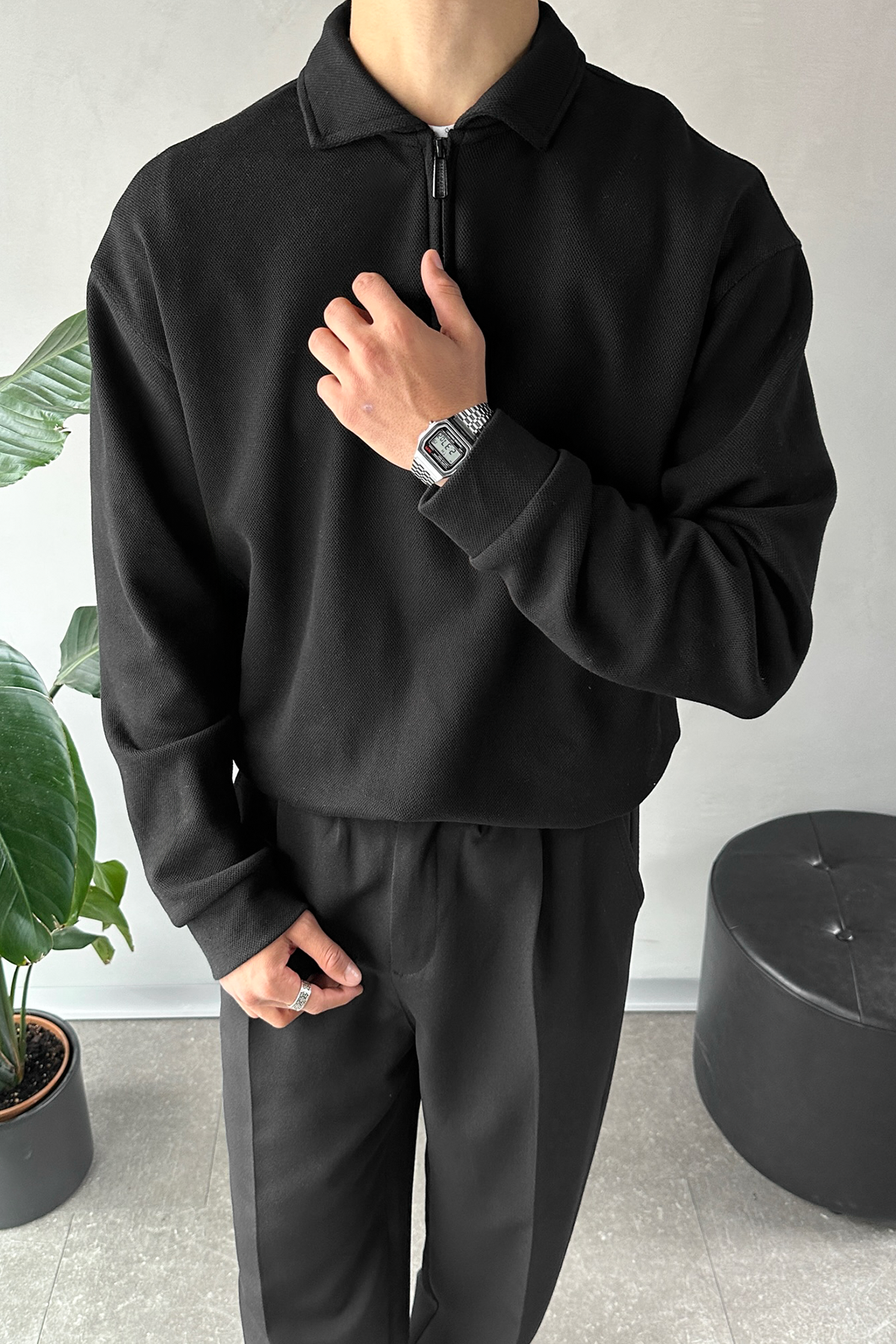 Polo Yaka Half Zip Pike Kumaş Sweatshirt