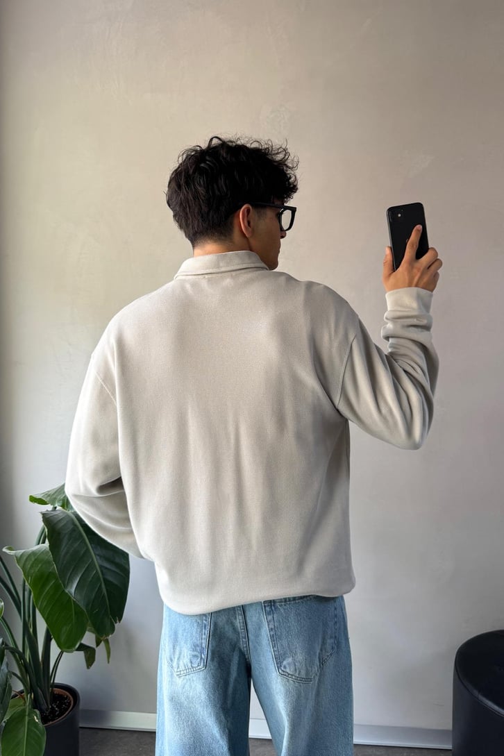 Polo Yaka Half Zip Pike Kumaş Sweatshirt