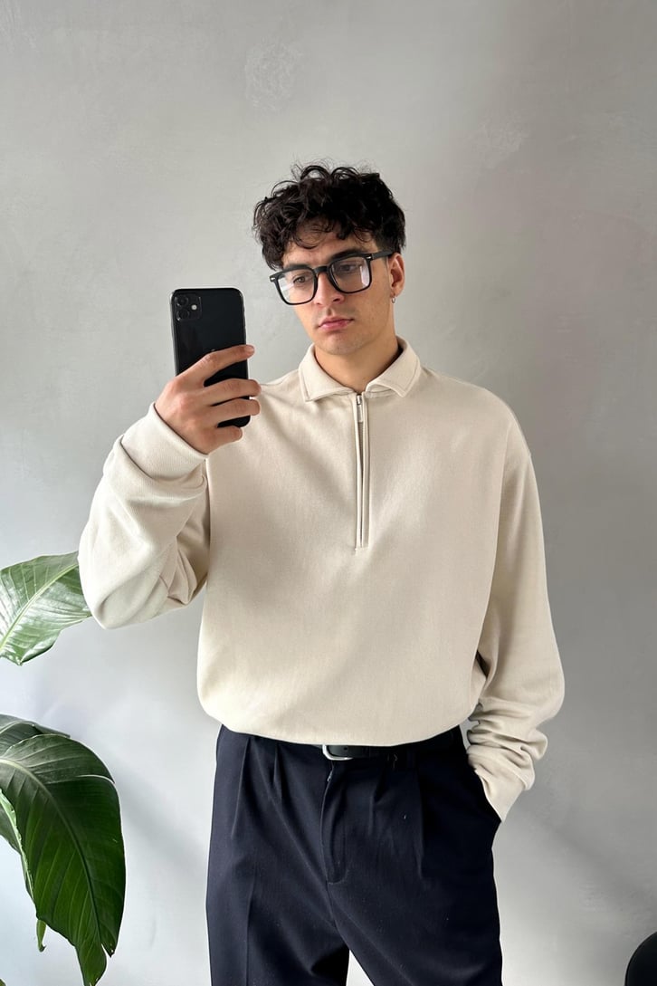 Polo Yaka Half Zip Pike Kumaş Sweatshirt