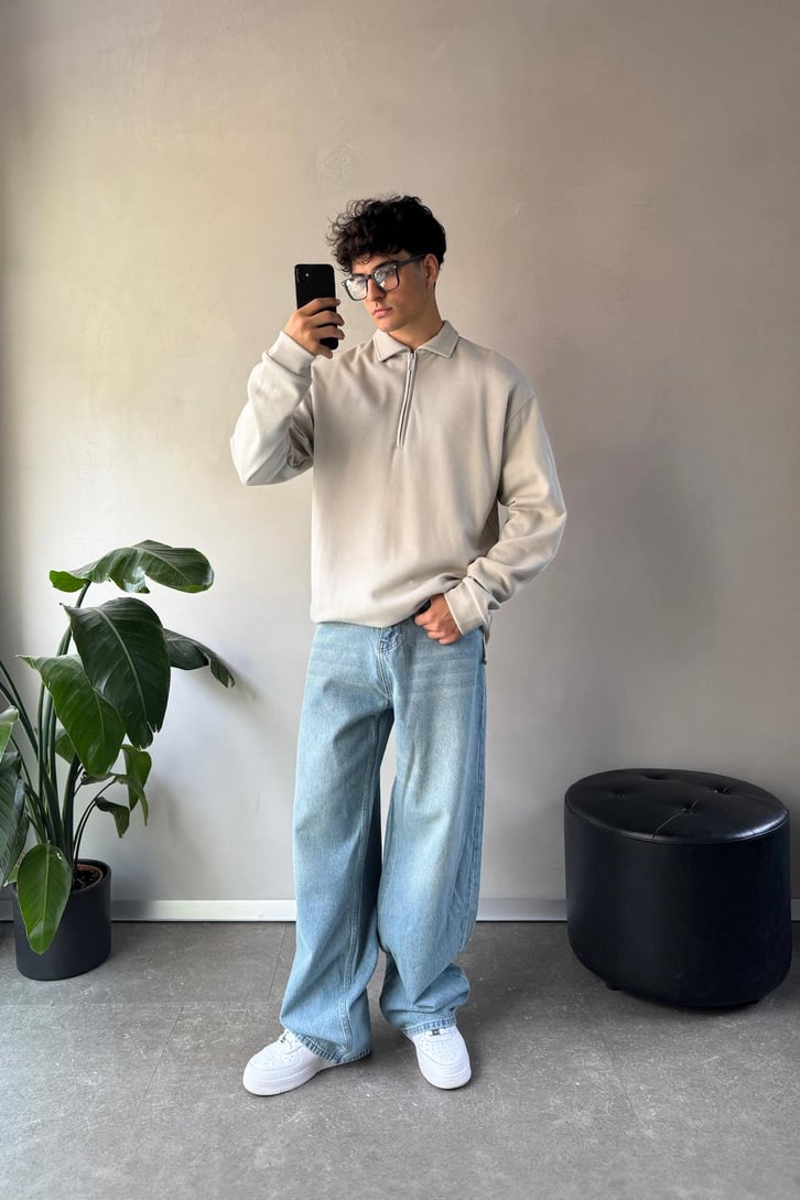 Polo Yaka Half Zip Pike Kumaş Sweatshirt