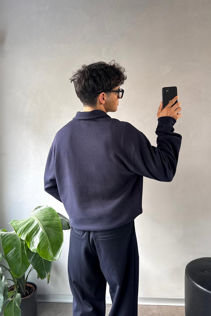 Polo Yaka Half Zip Pike Kumaş Sweatshirt