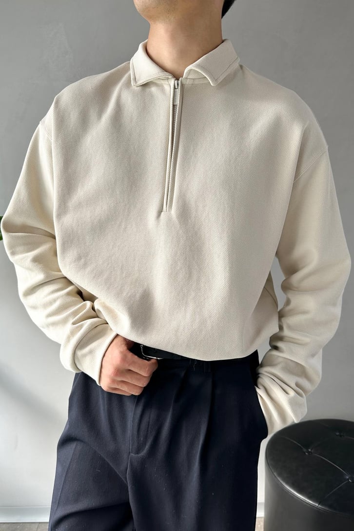 Polo Yaka Half Zip Pike Kumaş Sweatshirt