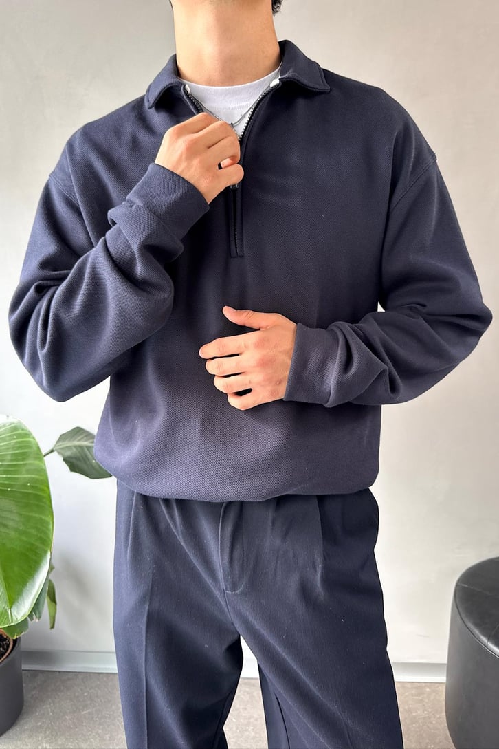 Polo Yaka Half Zip Pike Kumaş Sweatshirt