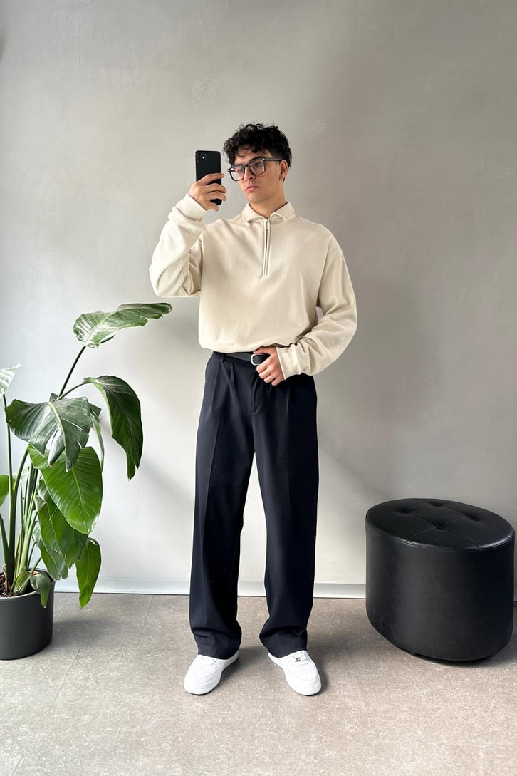 Polo Yaka Half Zip Pike Kumaş Sweatshirt