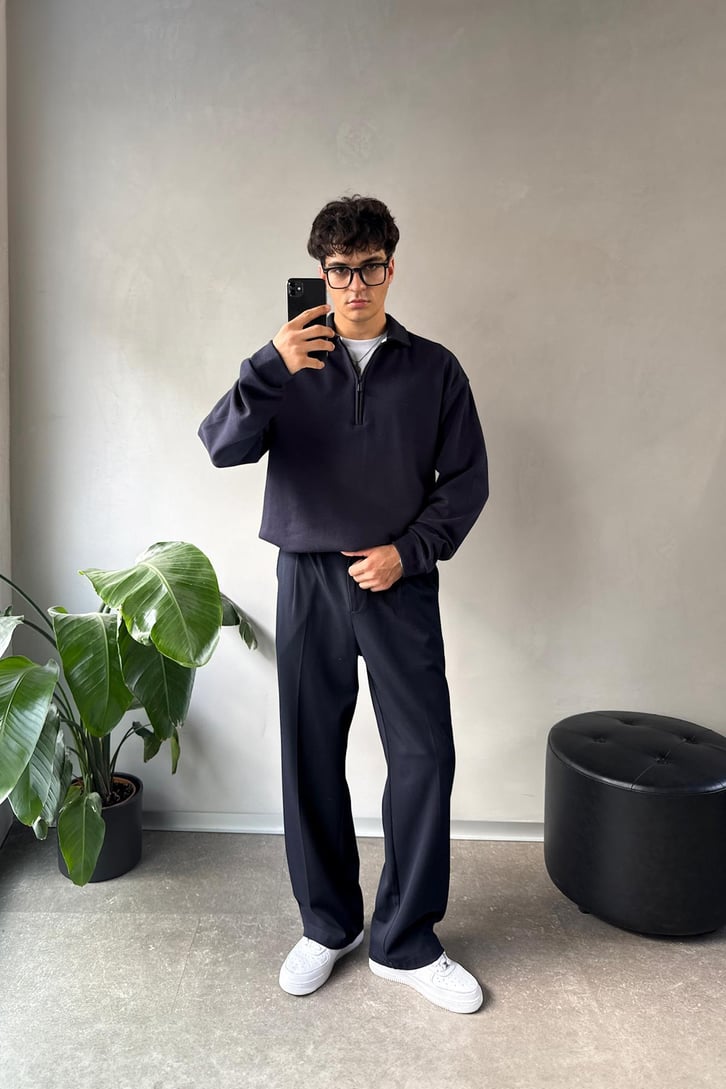 Polo Yaka Half Zip Pike Kumaş Sweatshirt