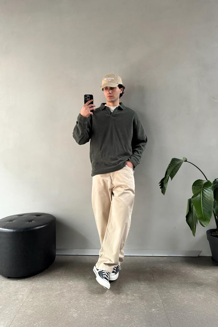 Polo Yaka Kol Düğmeli Sweatshirt