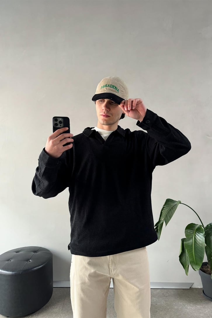 Polo Yaka Kol Düğmeli Sweatshirt
