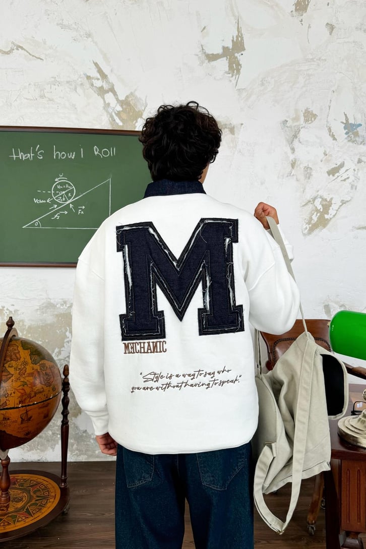 Polo Yaka Kot 3D Baskılı Sweatshirt