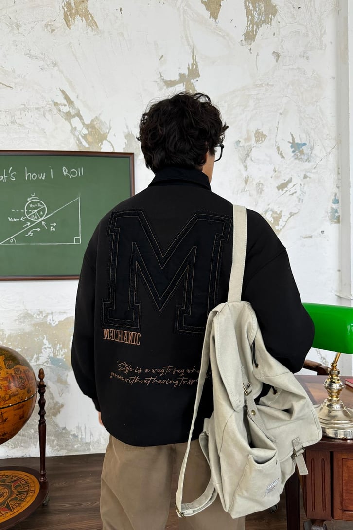 Polo Yaka Kot 3D Baskılı Sweatshirt