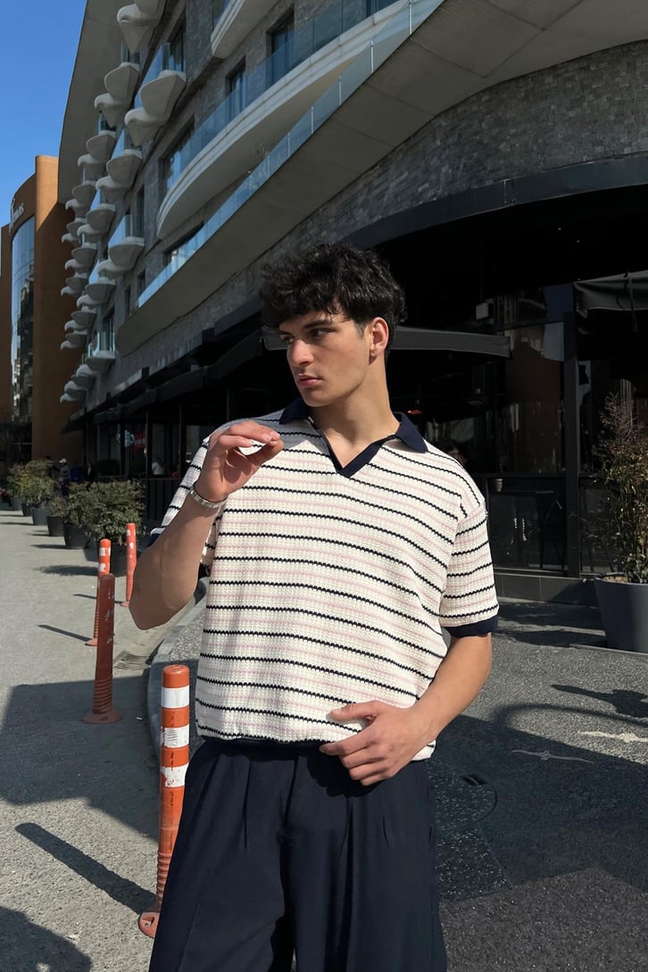 Polo Yaka Lacivert Triko Tişört