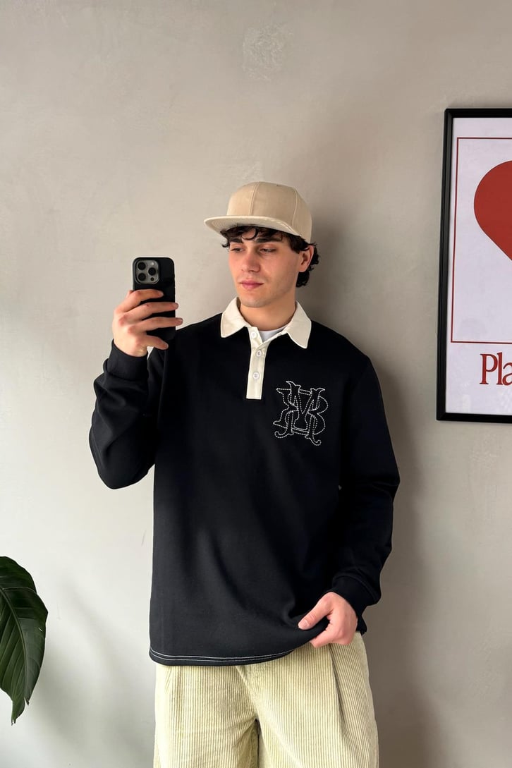 Polo Yaka Nakışlı Sweatshirt