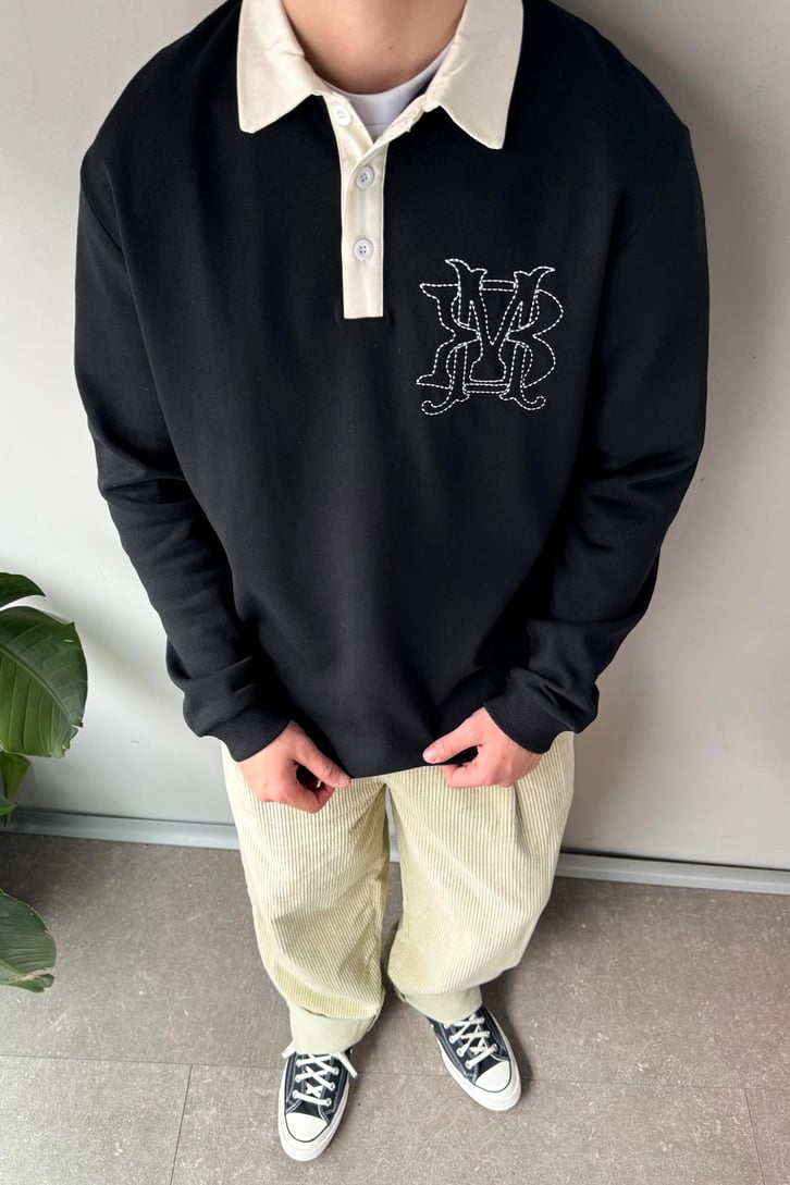 Polo Yaka Nakışlı Sweatshirt