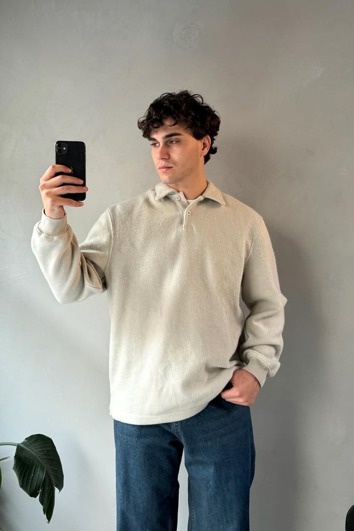 Polo Yaka Şardonlu Kumaş Sweatshirt
