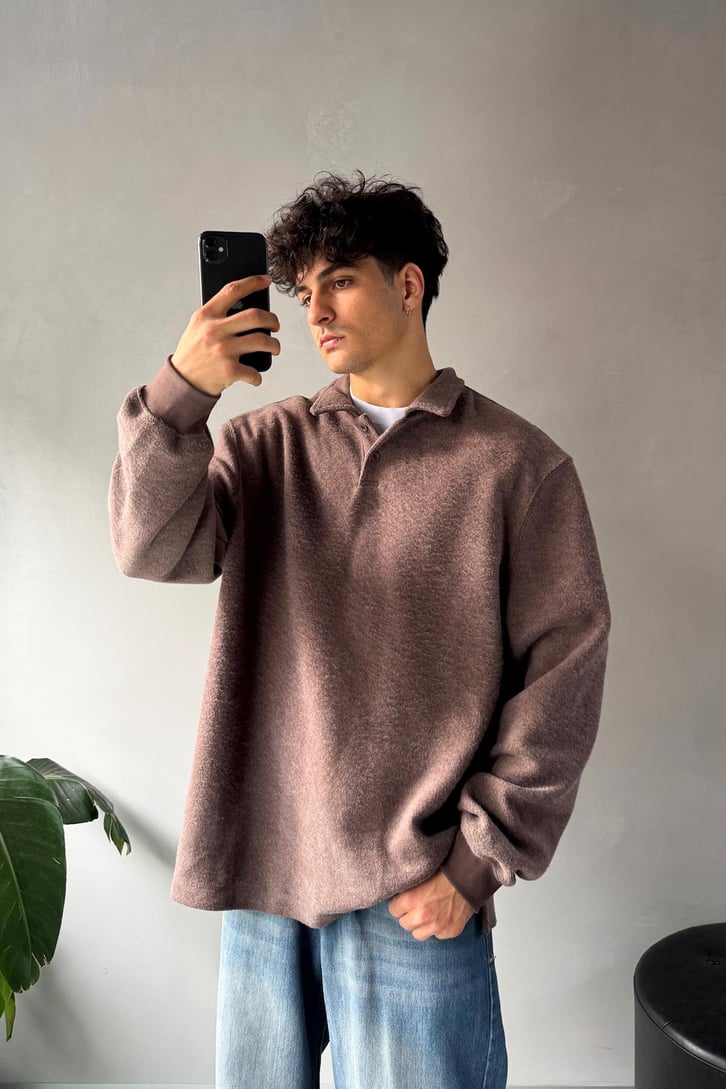 Polo Yaka Şardonlu Kumaş Sweatshirt