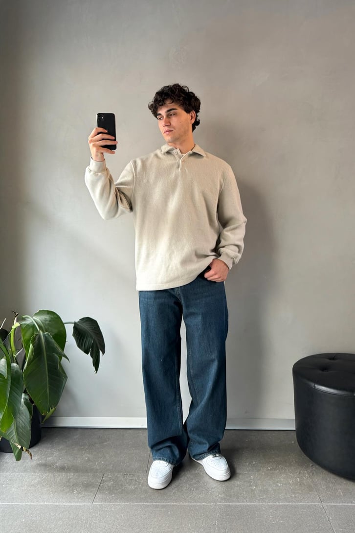 Polo Yaka Şardonlu Kumaş Sweatshirt