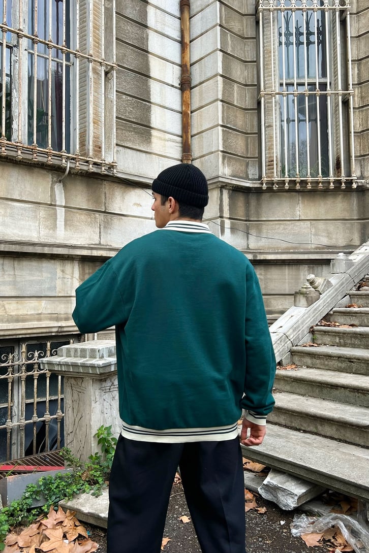 Polo Yaka Yeşil Oversize Sweatshirt