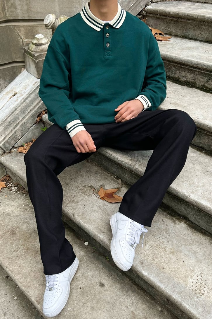 Polo Yaka Yeşil Oversize Sweatshirt