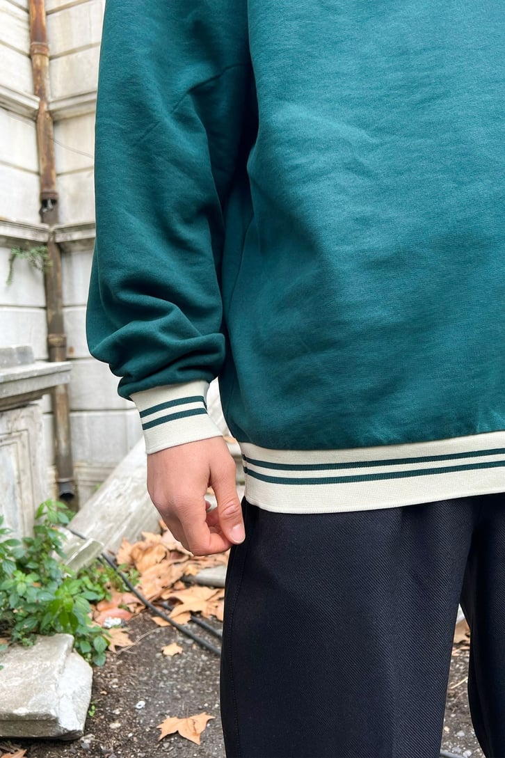 Polo Yaka Yeşil Oversize Sweatshirt