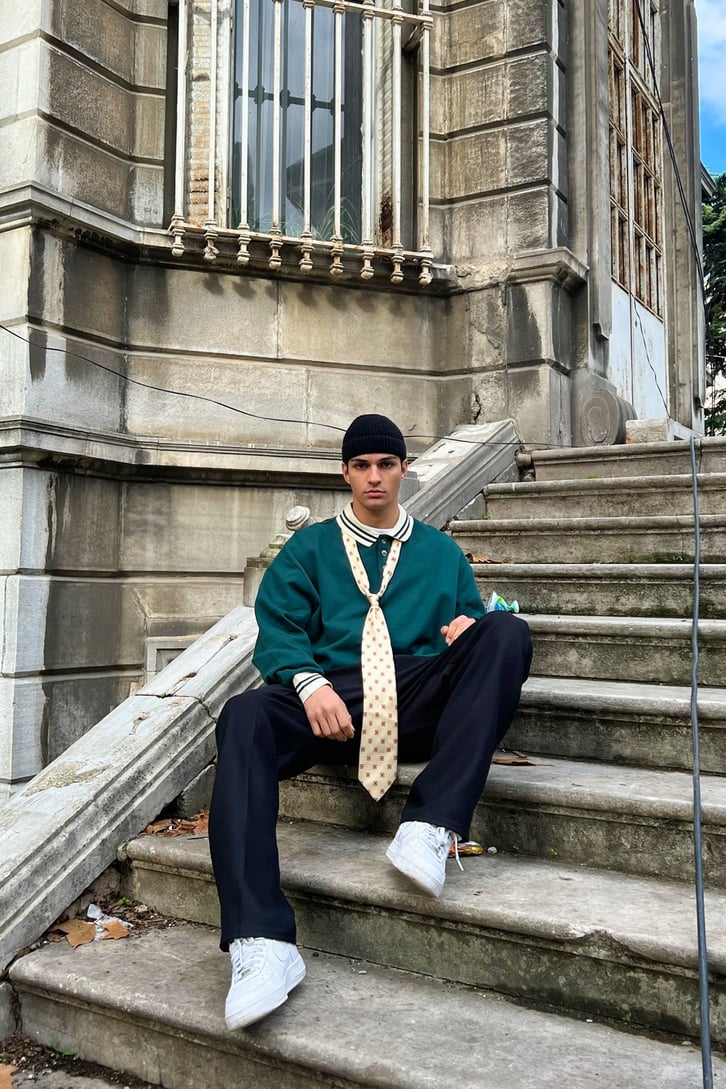Polo Yaka Yeşil Oversize Sweatshirt
