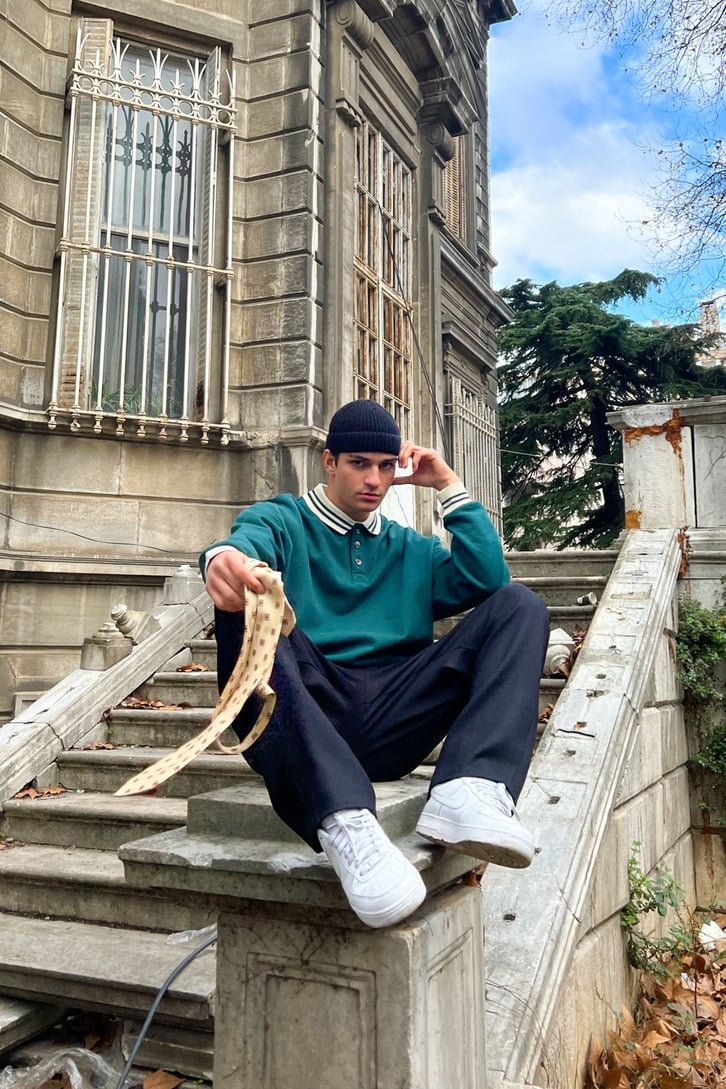 Polo Yaka Yeşil Oversize Sweatshirt