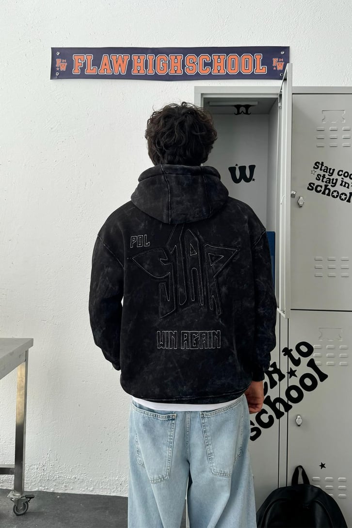 Polstar Nakışlı Washed Oversize Hoodie
