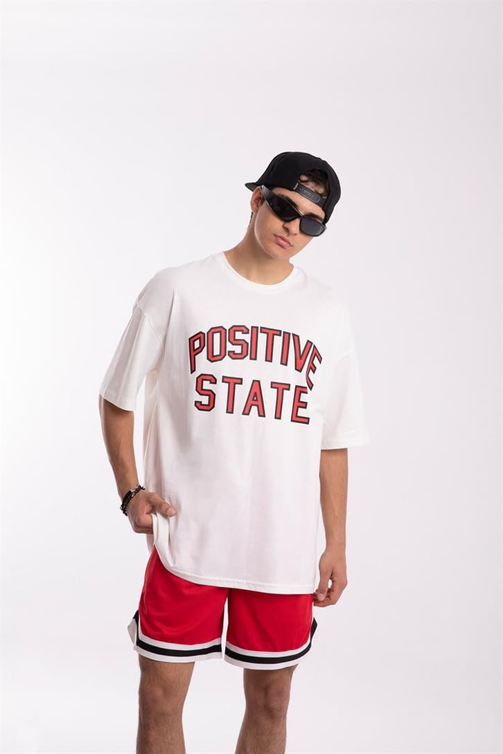 Positive State Baskılı Ekru Oversize Tişört