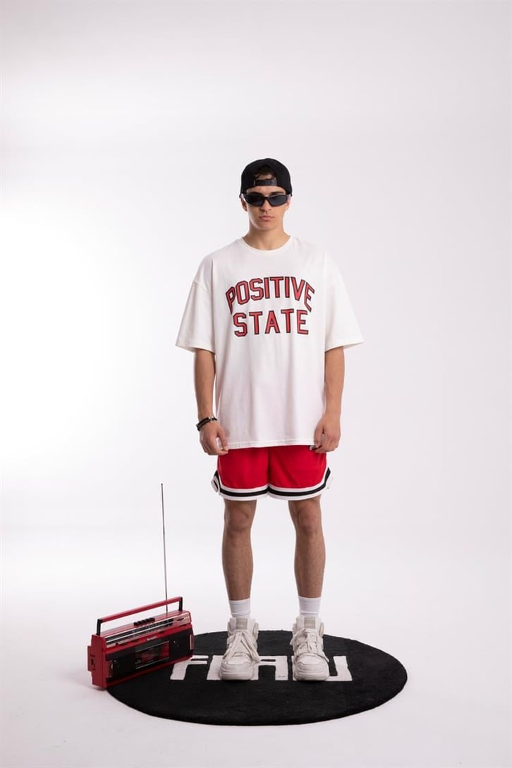 Positive State Baskılı Ekru Oversize Tişört