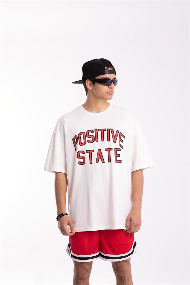 Positive State Baskılı Ekru Oversize Tişört