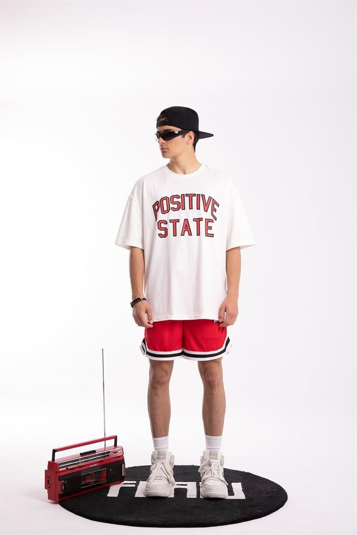 Positive State Baskılı Ekru Oversize Tişört
