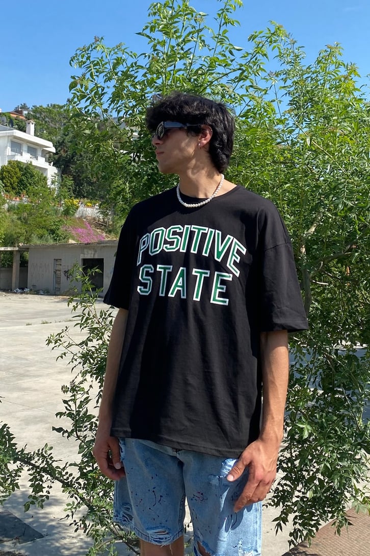 Positive State Baskılı Oversize Tshirt