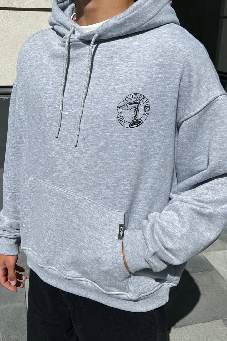 Positive Vibes Gri Oversize Sweatshirt