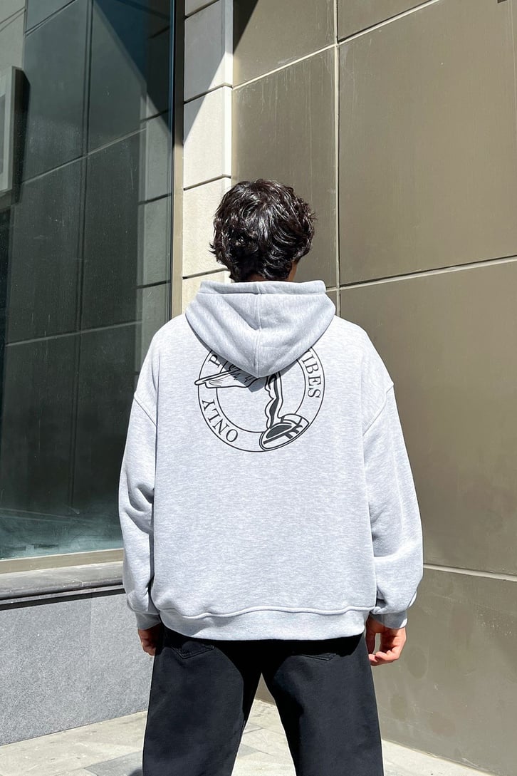 Positive Vibes Gri Oversize Sweatshirt