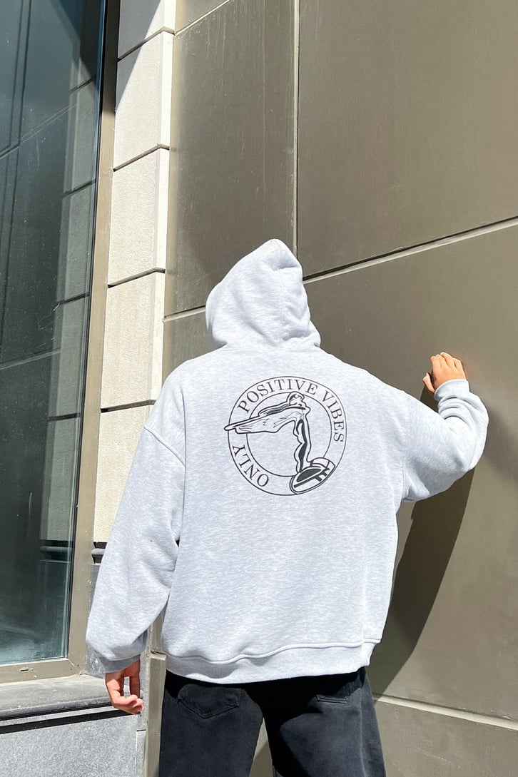 Positive Vibes Gri Oversize Sweatshirt