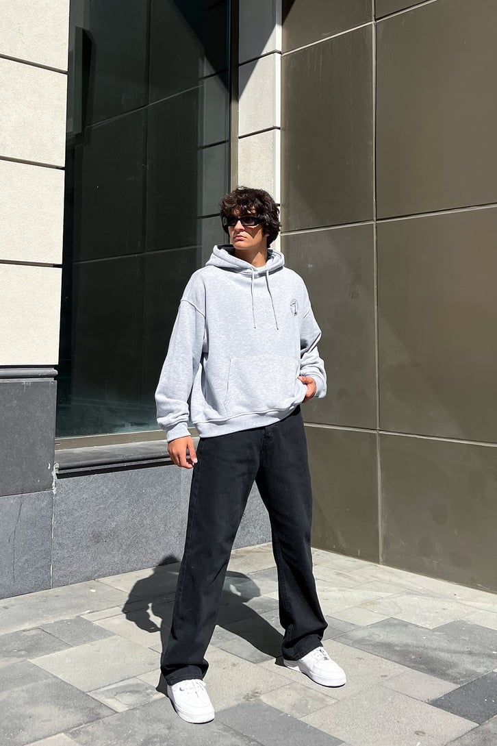 Positive Vibes Gri Oversize Sweatshirt