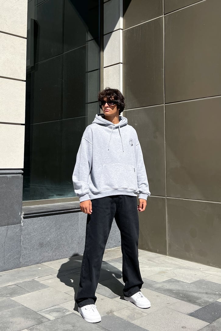 Positive Vibes Gri Oversize Sweatshirt