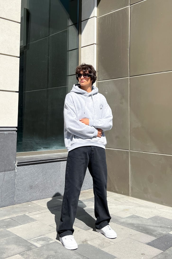 Positive Vibes Gri Oversize Sweatshirt