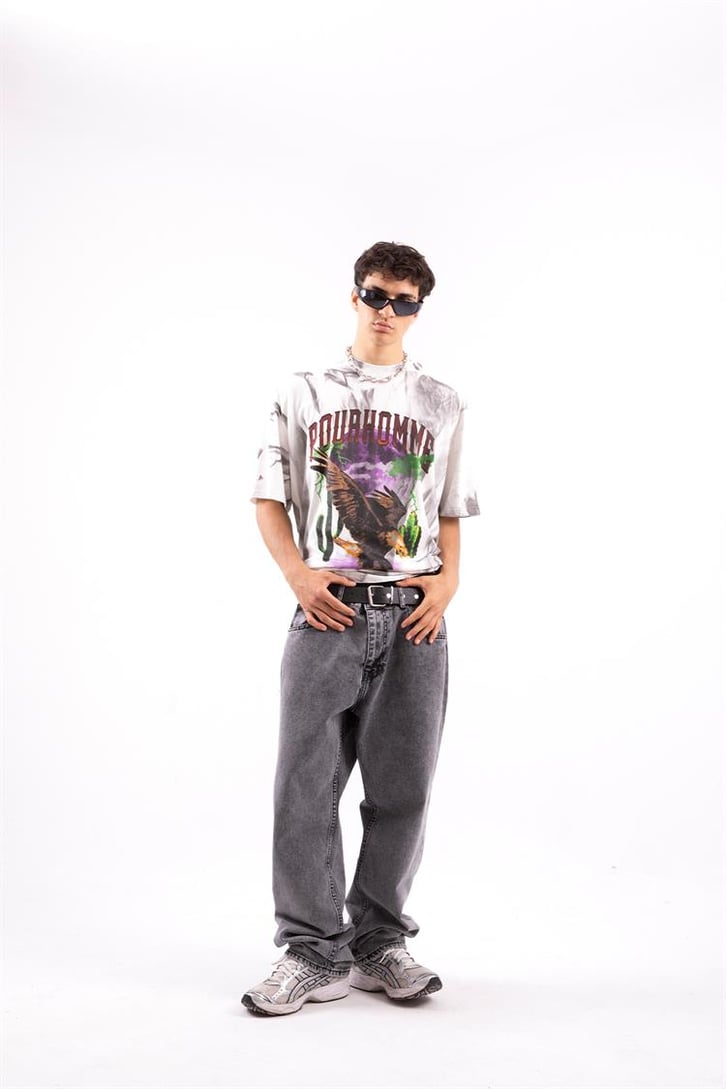 Pour Homme Batik Desen Beyaz Oversize Tshirt