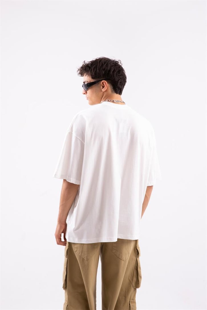 Pour Homme Eagle Baskılı Beyaz Oversize Tshirt