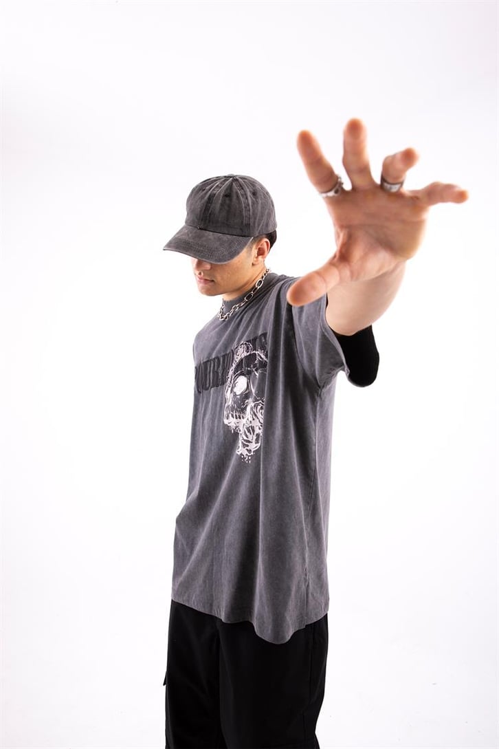 Pour Homme Nakışlı Acid Wash Oversize Tshirt