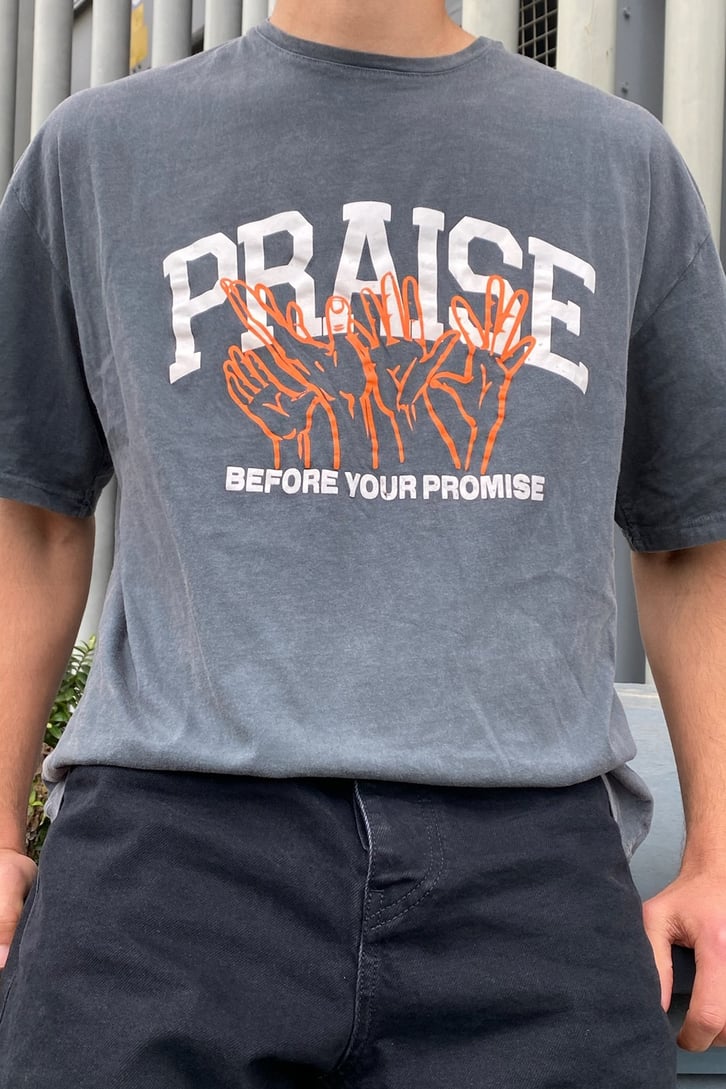 Praise Baskılı Antrasit Oversize Tshirt