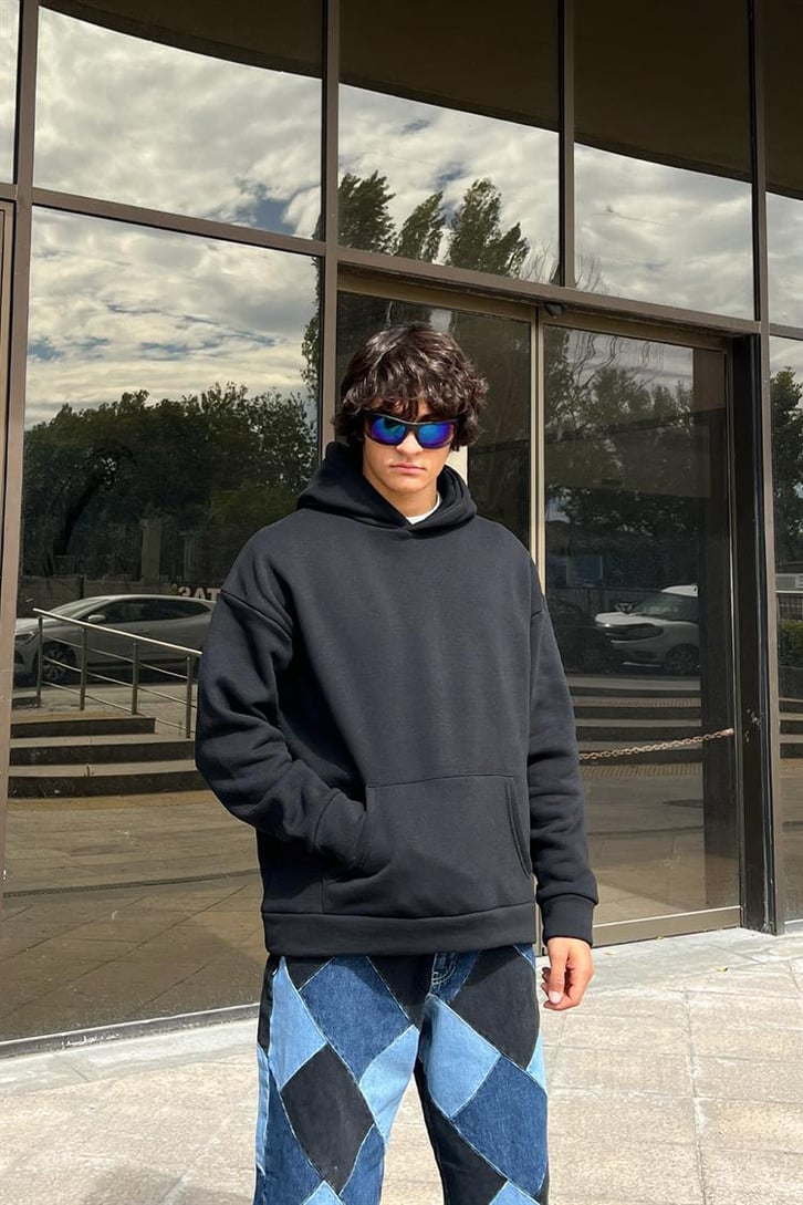 Prayer Statue Sırt Baskılı Siyah Oversize Hoodie