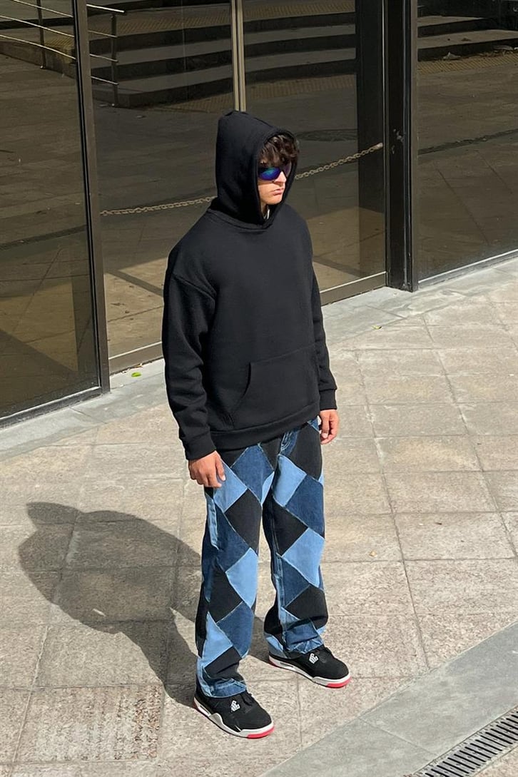 Prayer Statue Sırt Baskılı Siyah Oversize Hoodie
