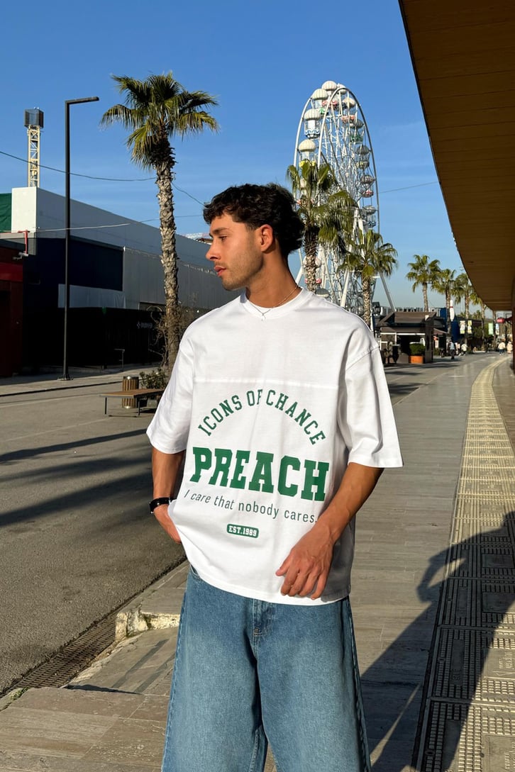 Preach Baskılı Oversize Tişört