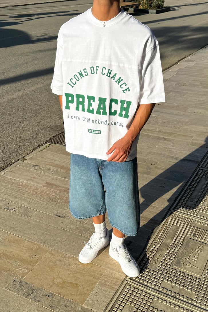 Preach Baskılı Oversize Tişört