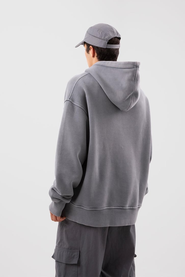 Premium 500 GSM Eagle Baskılı Gri Oversize Hoodie
