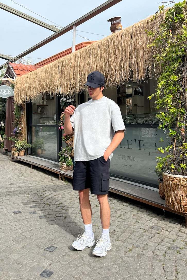 Premium Basic Gri Melanj Oversize Tişört