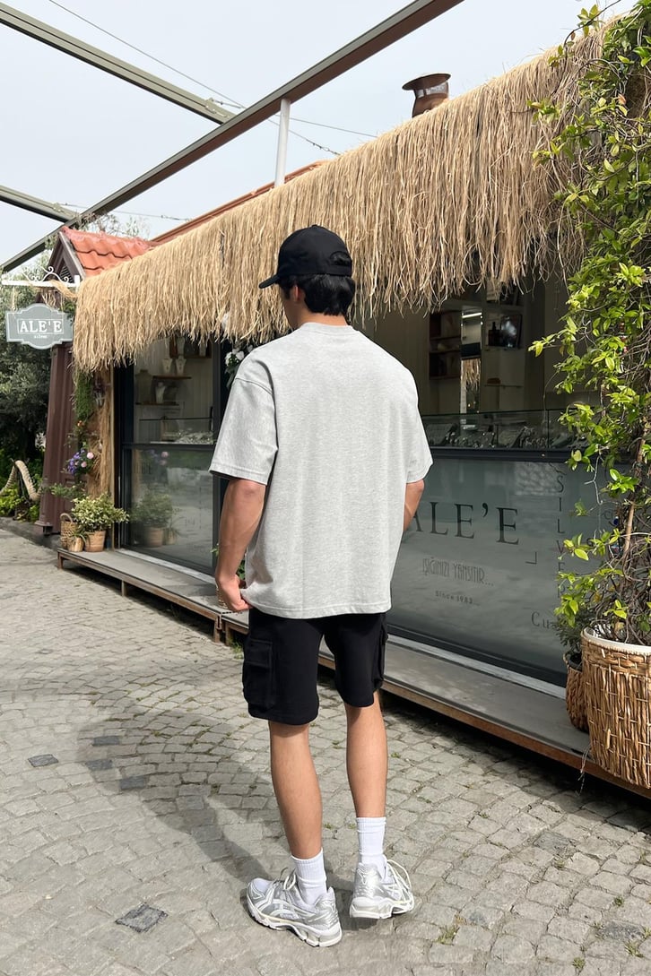 Premium Basic Gri Melanj Oversize Tişört