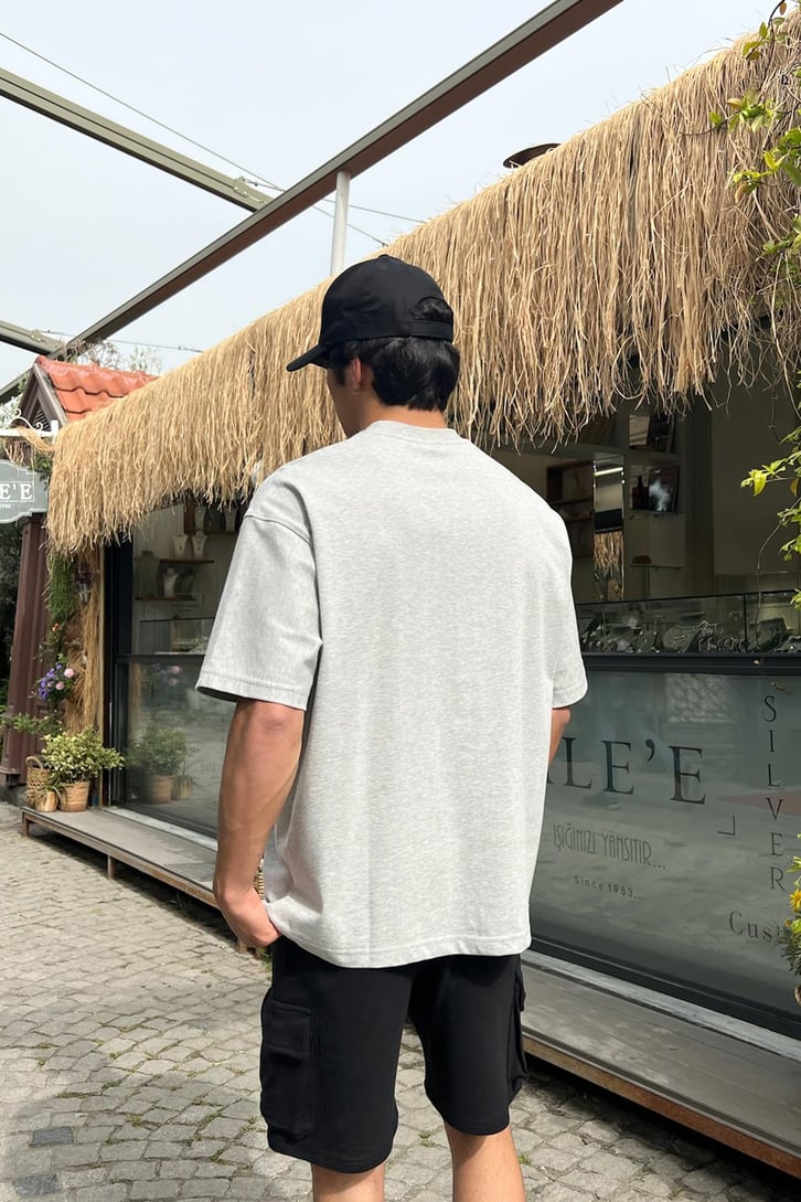 Premium Basic Gri Melanj Oversize Tişört