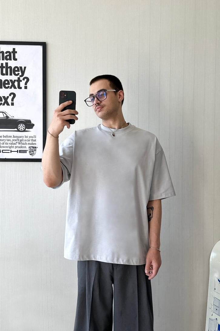 Premium Basic Gri Oversize Tişört