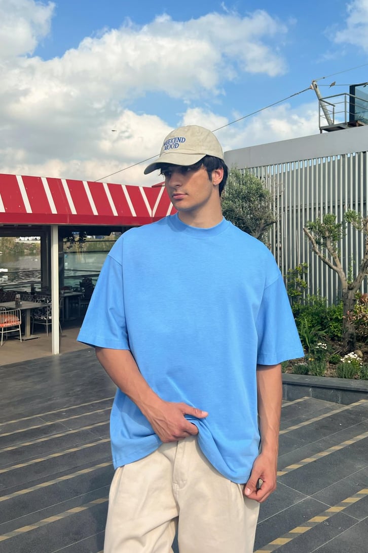 Premium Basic Mavi Oversize Tişört